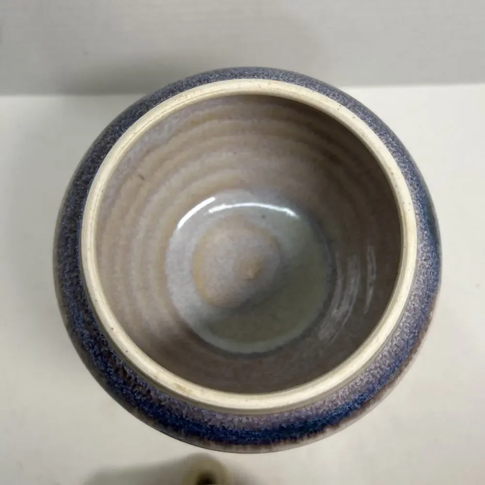 Pearsall Stoneware Art Studio Pottery Lidded Honey Pot / Jam Jar Blue Drip Glaze